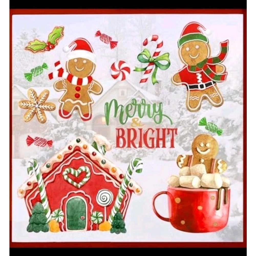 Merry christmas gingerbread window clings 4 sheets, xmas ginger bread s35